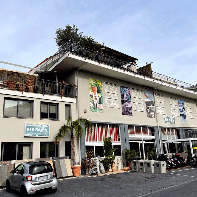 The front of the Benza premises on via Pascoli in Sanremo, with its signs